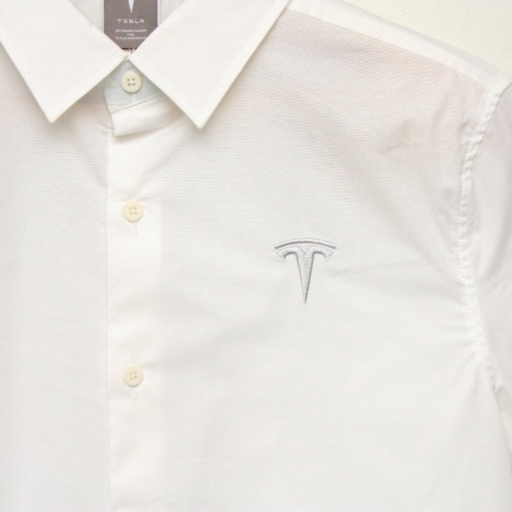 Tesla Men's Long Sleeve Button Up Shirt White Medium Uniform